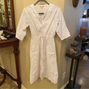 GAP Women White Buttoned 3/4 Sleeve Tie Waist Lined Dress Size XS